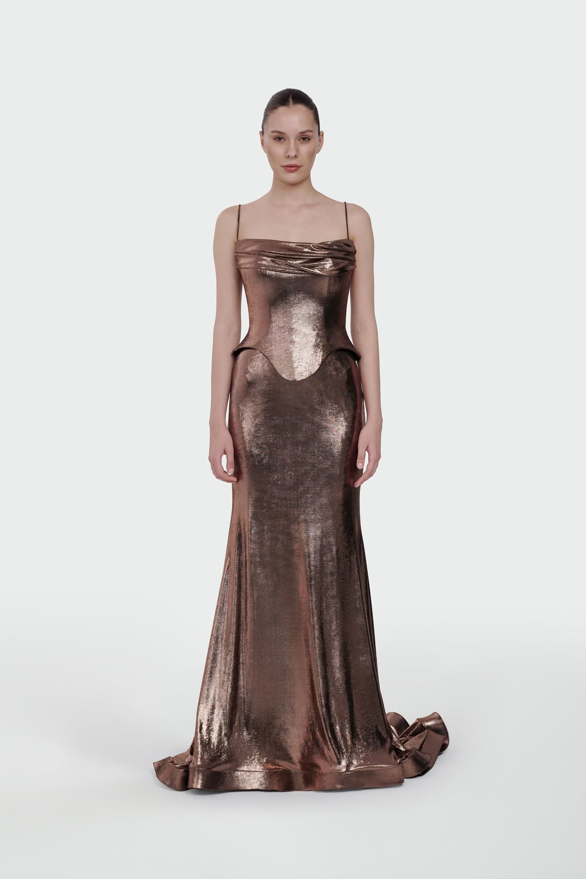 İNCE ASKILI DRAPE DETAYLI ABİYE ELBİSE 1365