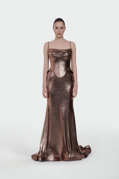 İNCE ASKILI DRAPE DETAYLI ABİYE ELBİSE 1365