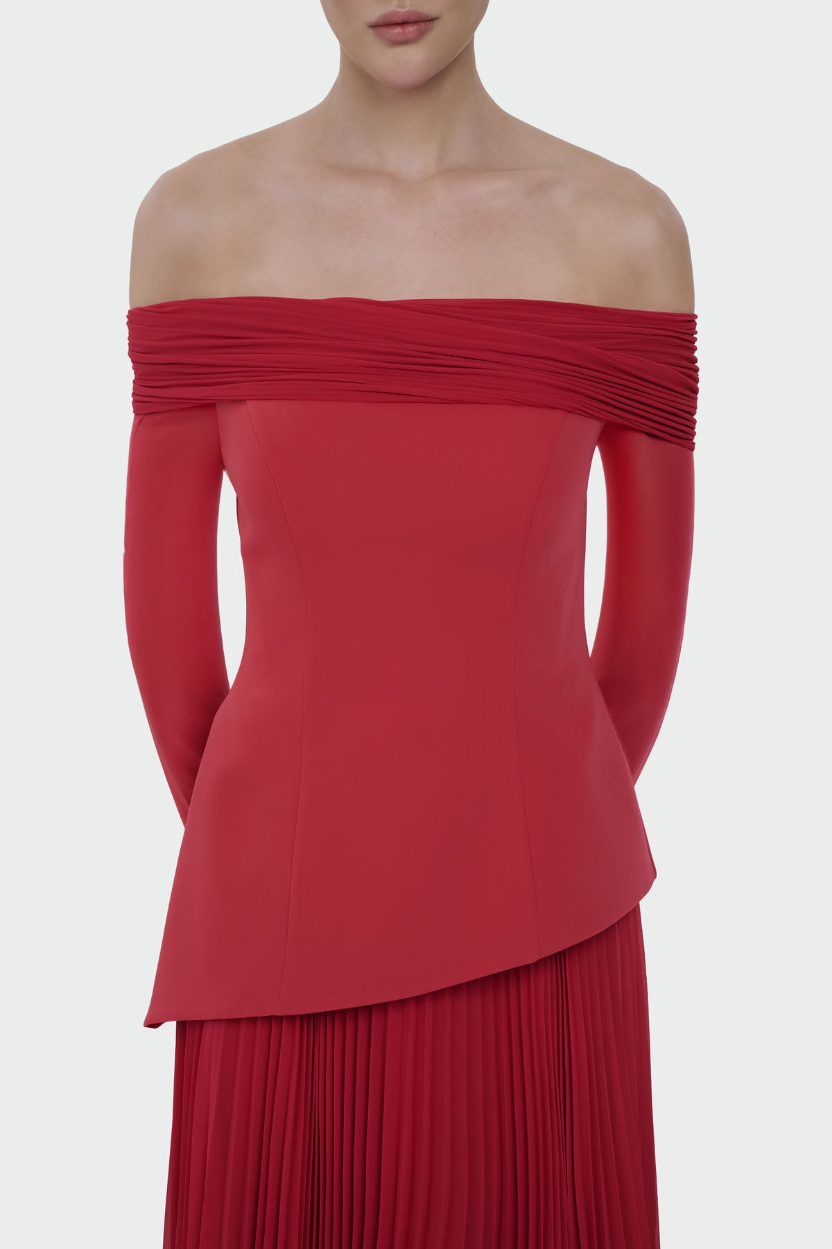 Off-Shoulder Pleated Maxi Dress 1308