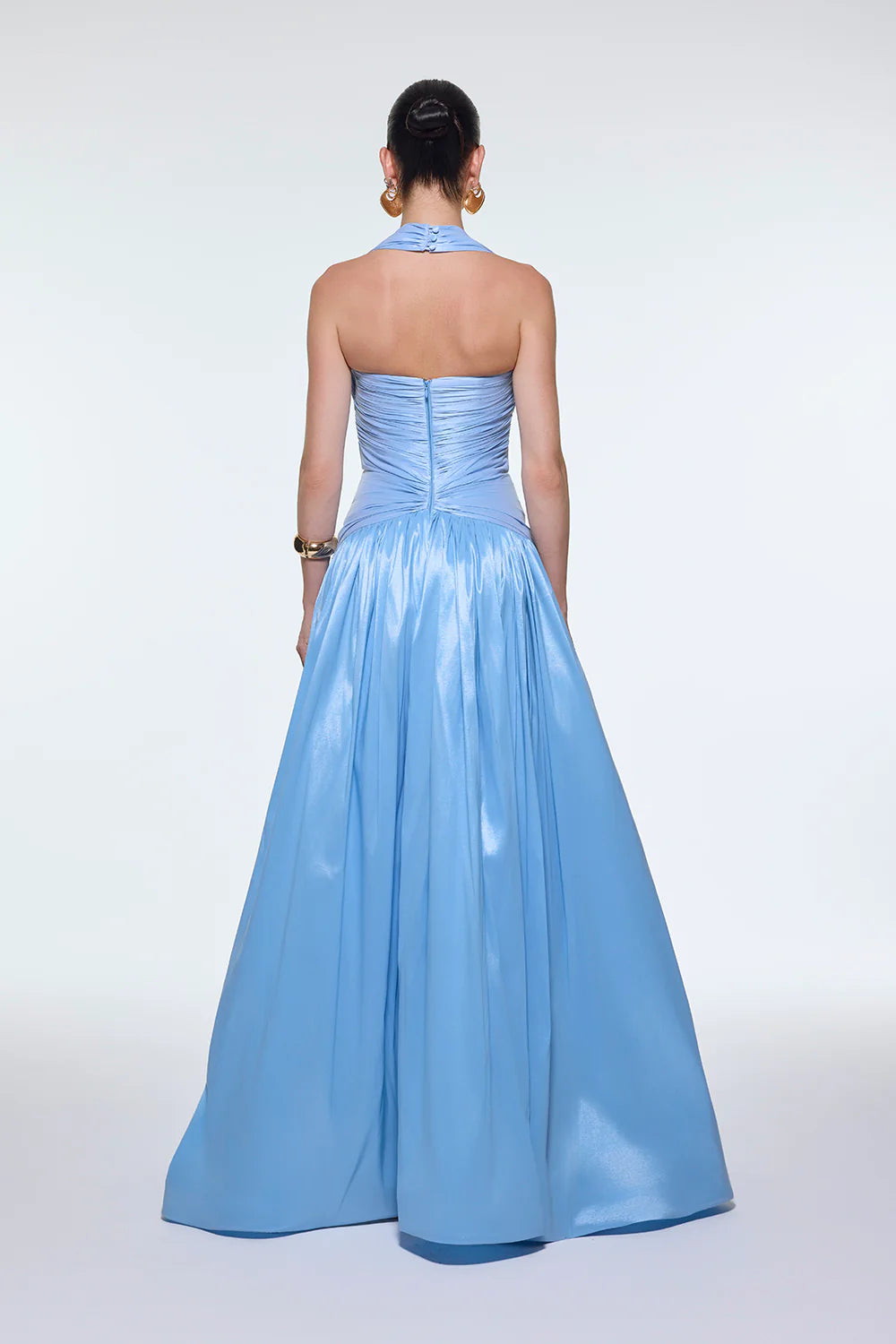 BOYUNDA ASKILI DRAPELİ TAFTA UZUN ABİYE ELBİSE - 9280C