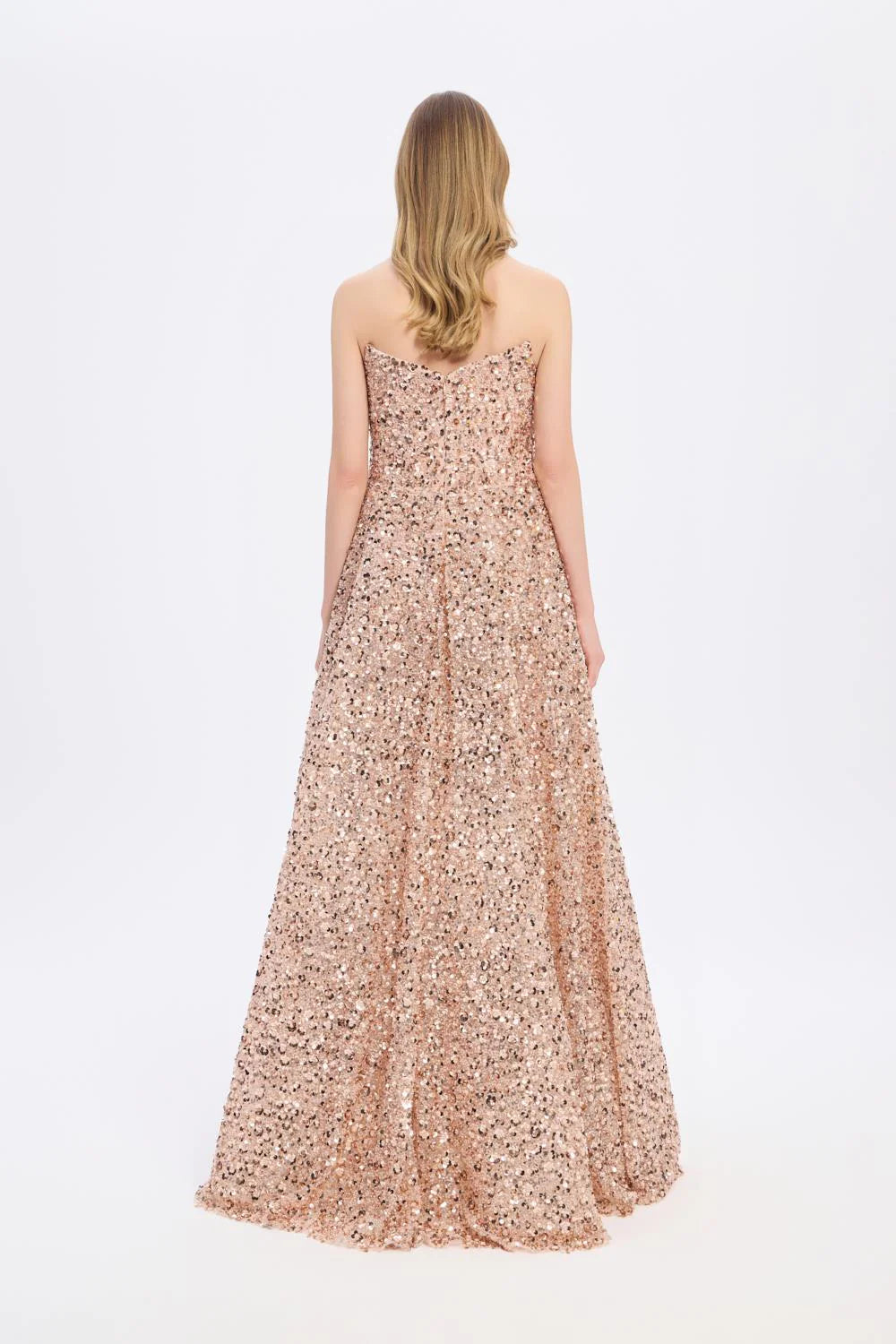 PAYET İŞLEMELİ STRAPLEZ UZUN ABİYE ELBİSE - 9331C