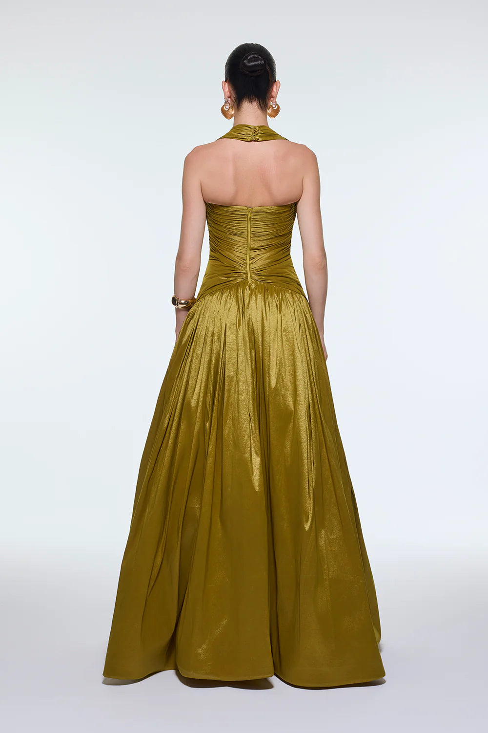 BOYUNDA ASKILI DRAPELİ TAFTA UZUN ABİYE ELBİSE - 9280C