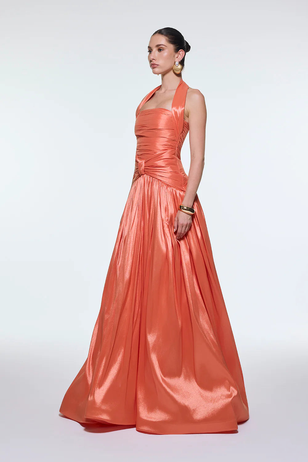 BOYUNDA ASKILI DRAPELİ TAFTA UZUN ABİYE ELBİSE - 9280C