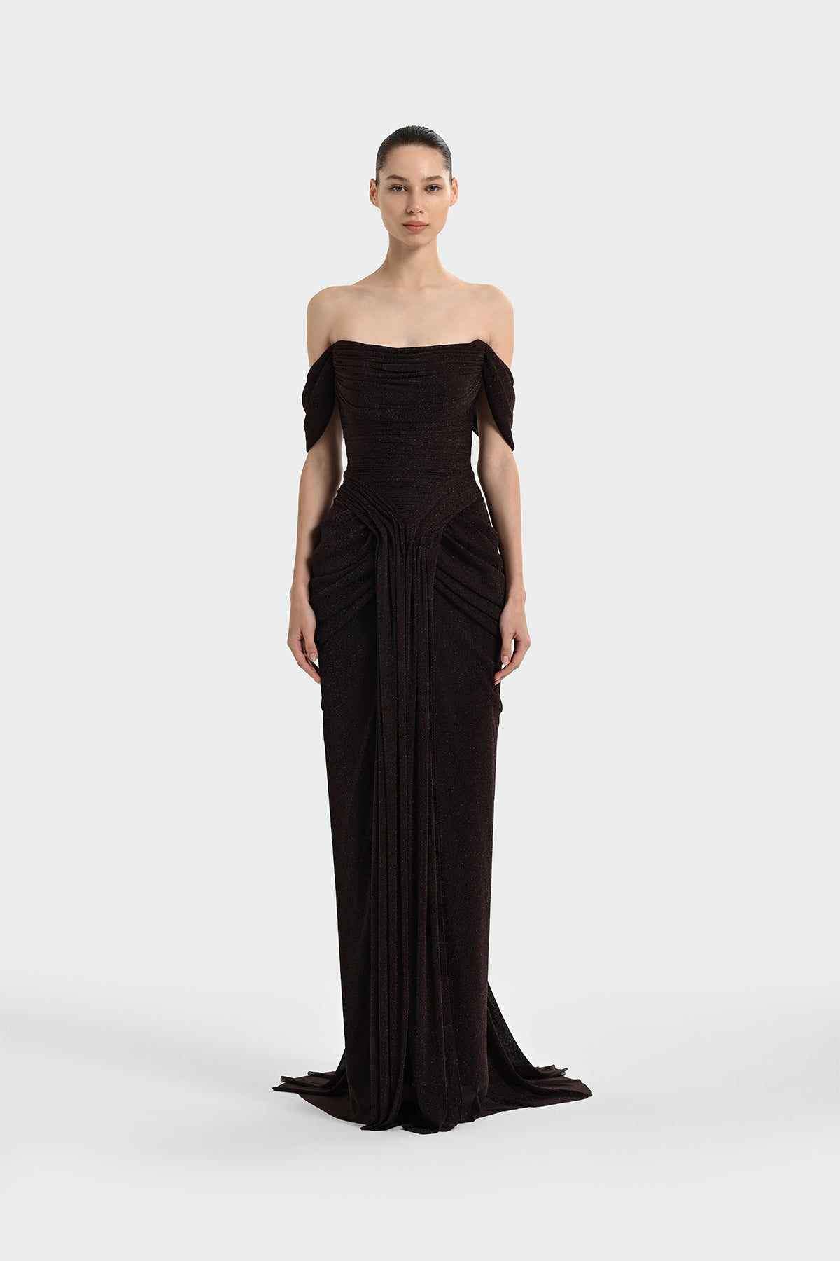 Shimmer Draped Off-Shoulder Evening Dress – 1387