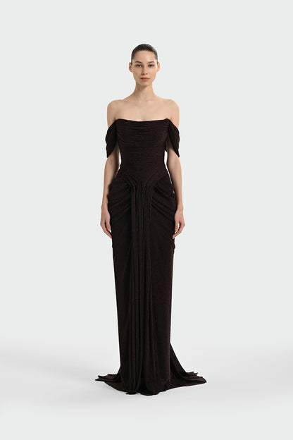 Shimmer Draped Off-Shoulder Evening Dress – 1387