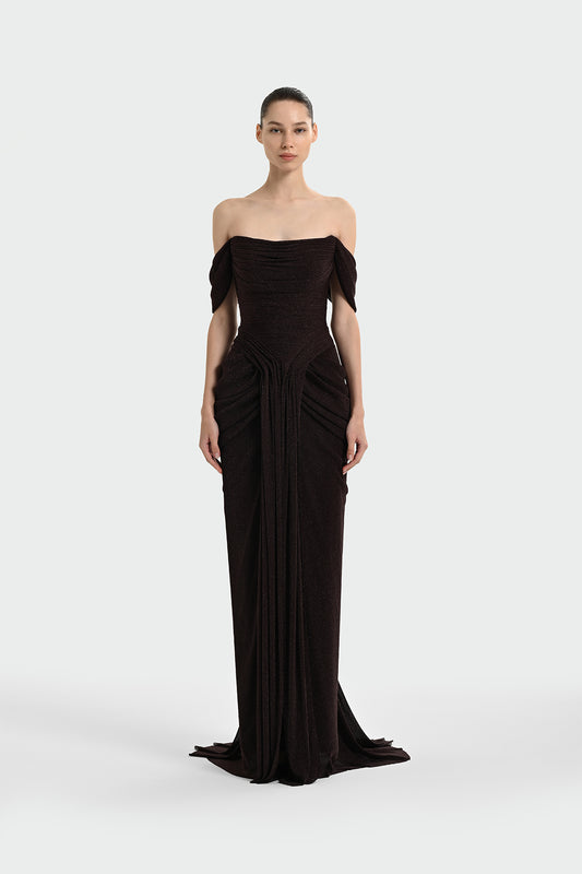 Shimmer Draped Off-Shoulder Evening Dress – 1387