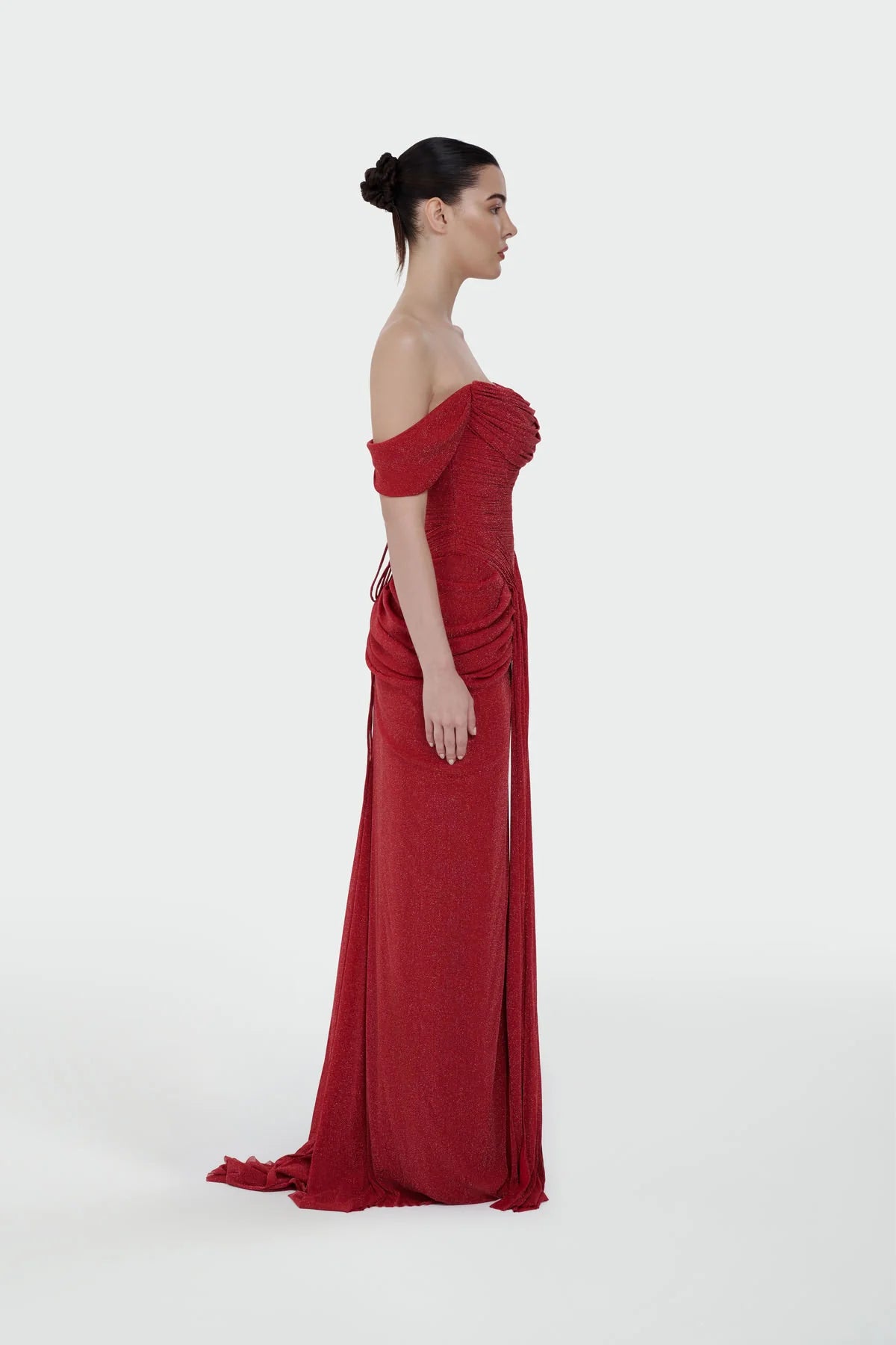 Shimmer Draped Off-Shoulder Evening Dress – 1387
