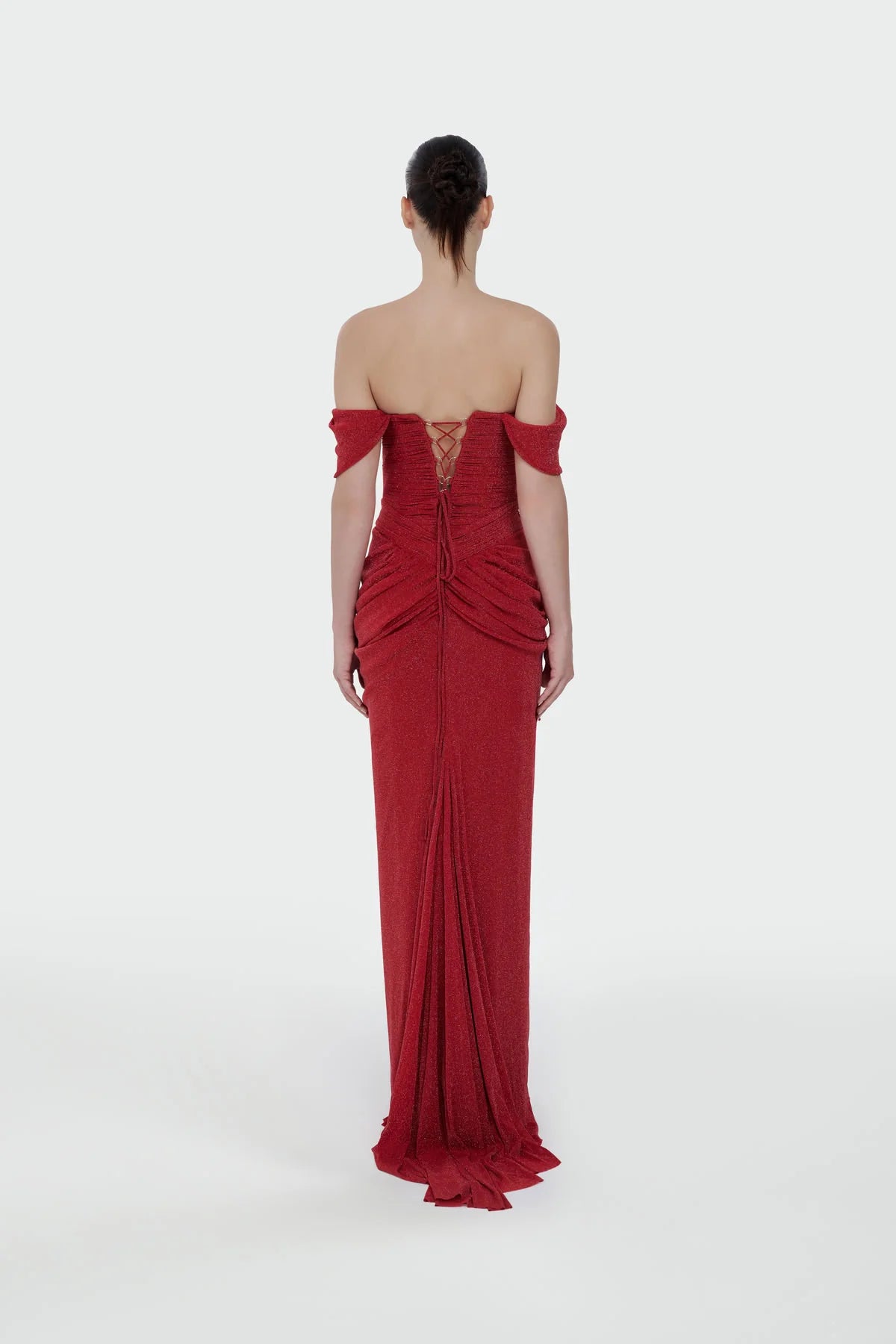 Shimmer Draped Off-Shoulder Evening Dress – 1387