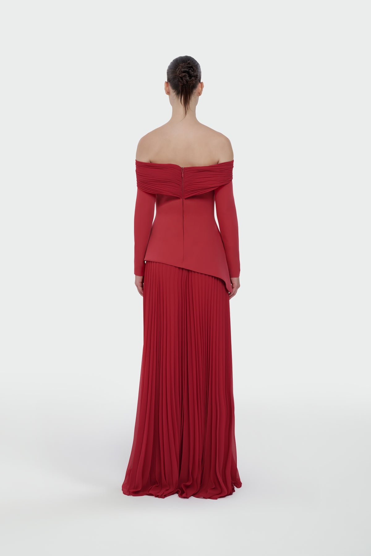 Off-Shoulder Pleated Maxi Dress 1308