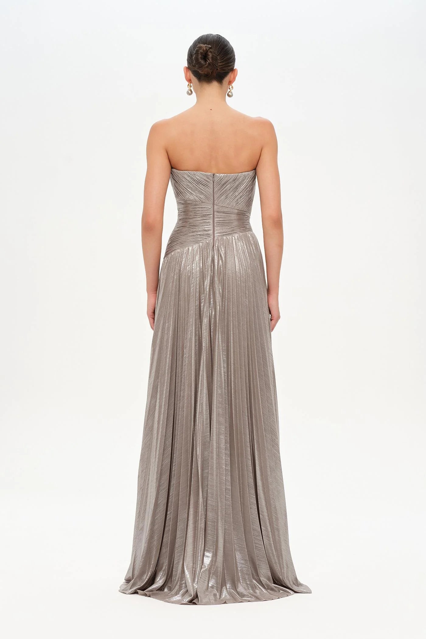 STRAPLEZ DRAPE VE PLİSE DETAYLI ŞIK ABİYE ELBİSE - 26078C