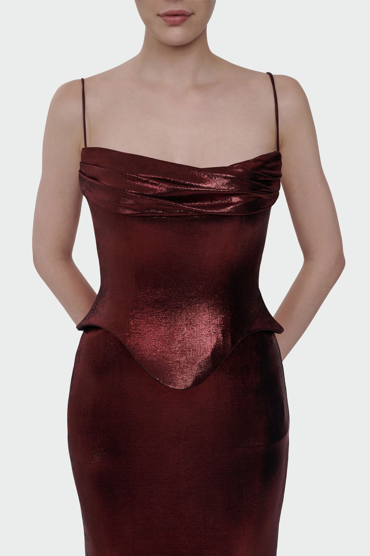 İNCE ASKILI DRAPE DETAYLI ABİYE ELBİSE 1365
