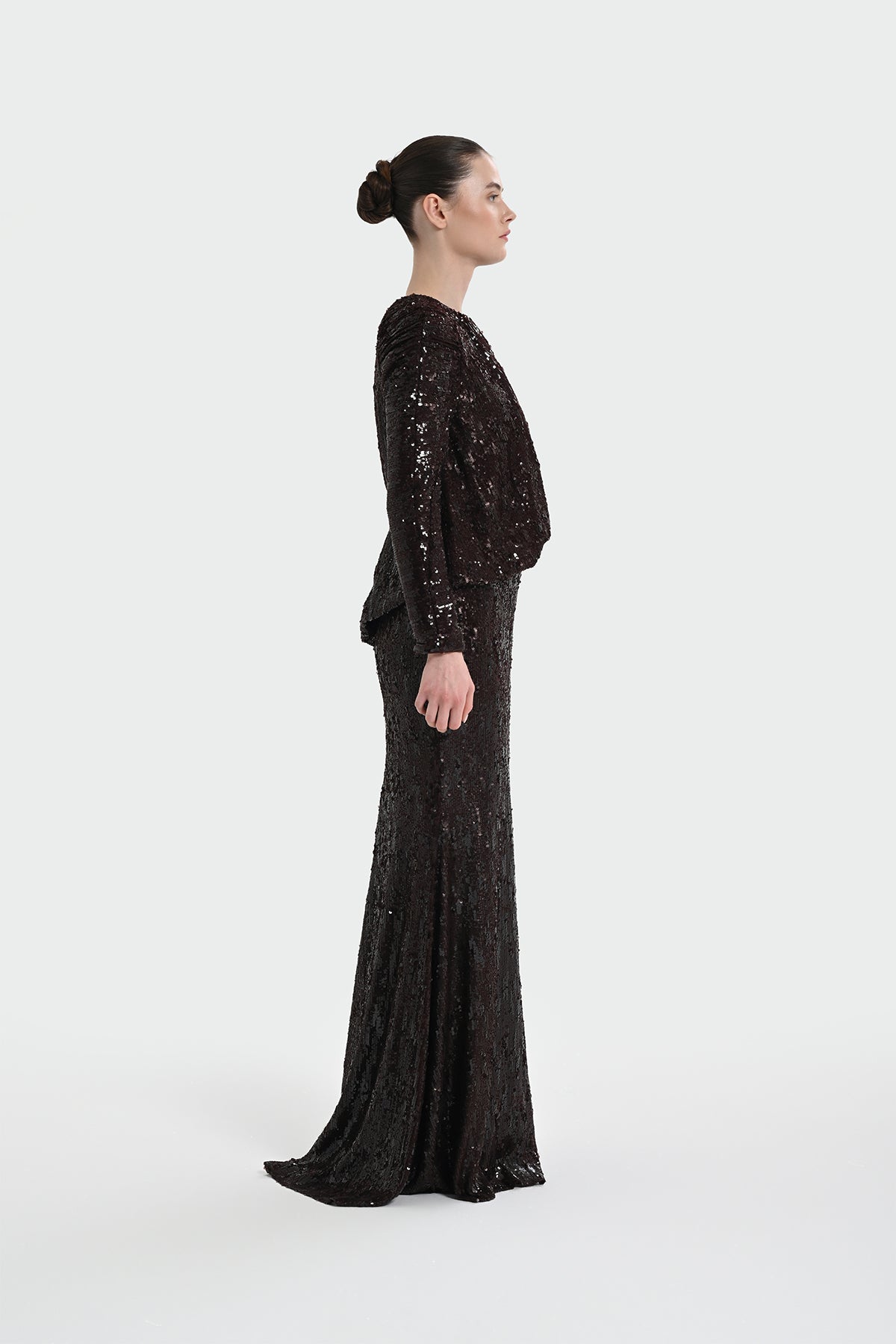 Luxury Modest Stretch Sequin Gown 9210