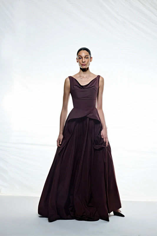 ASİMETRİK BEL DETAYLI ABİYE ELBİSE 1329