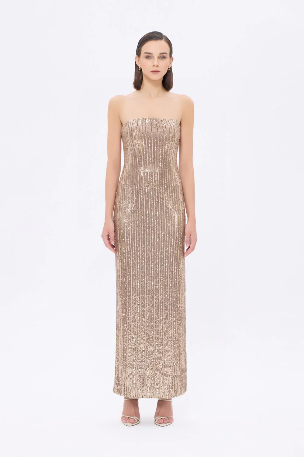 STRAPLEZ YAKA YIRTMAÇLI PAYET UZUN ABİYE ELBİSE - 9293C