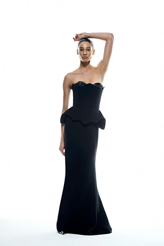 Elegant Sculpted Peplum Evening Dress 1376