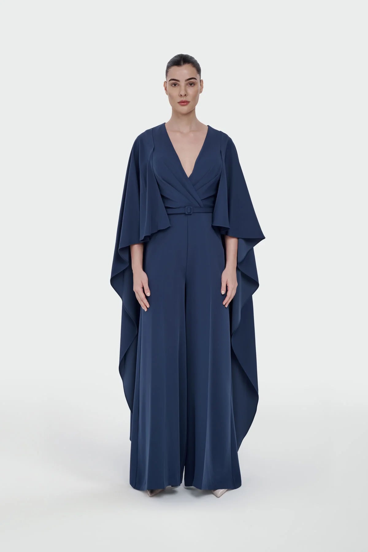 Elegant Ivory Draped Cape Jumpsuit 5301