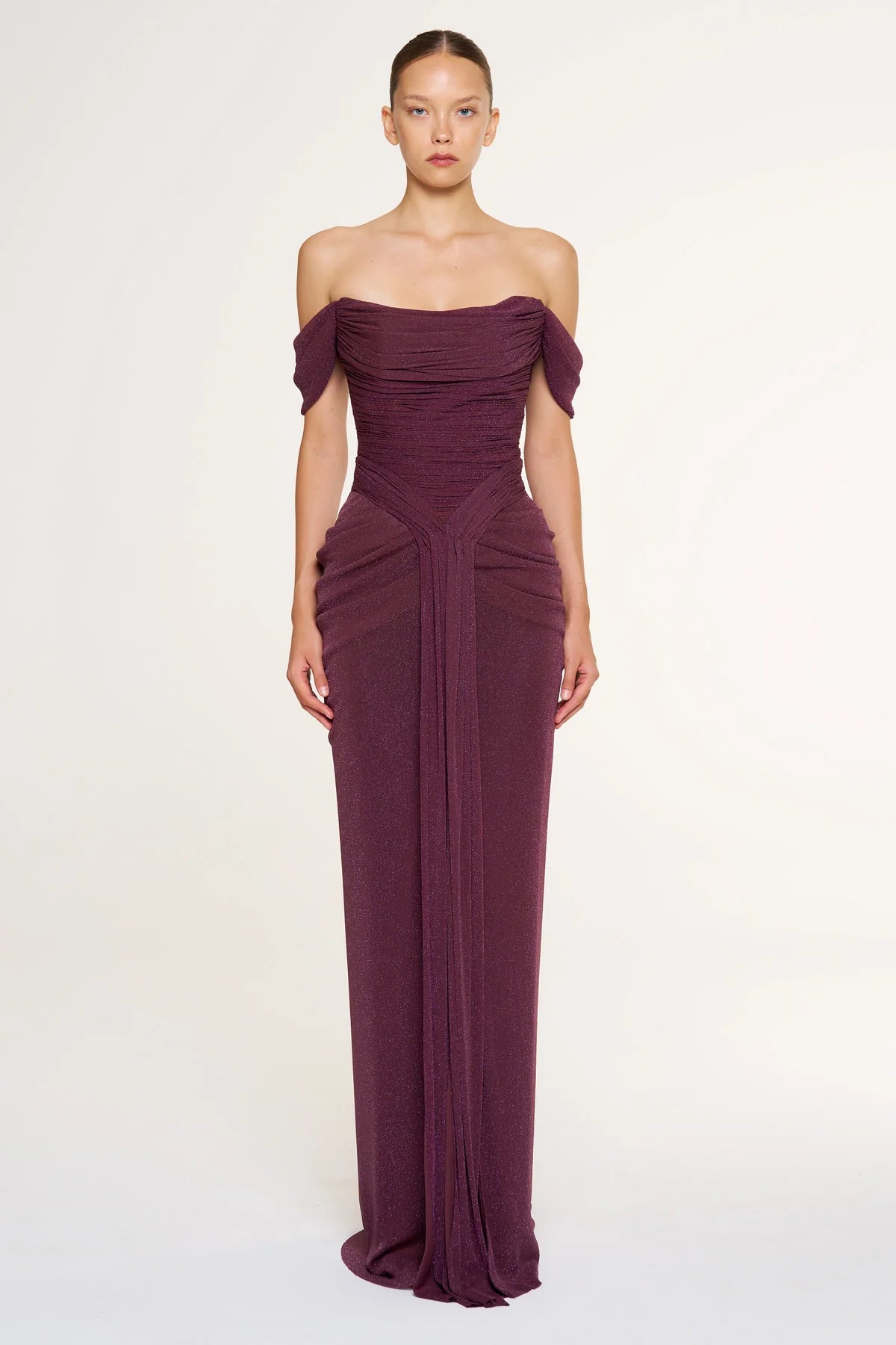 Shimmer Draped Off-Shoulder Evening Dress – 1387