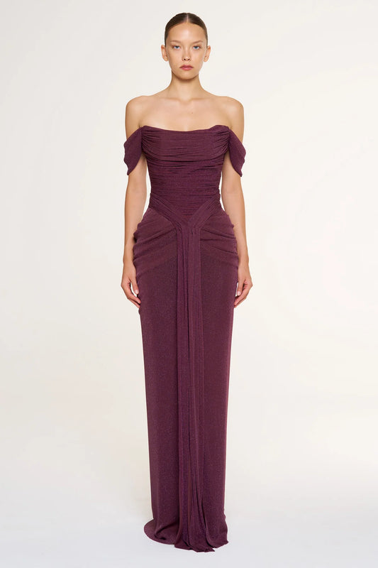 Shimmer Draped Off-Shoulder Evening Dress – 1387