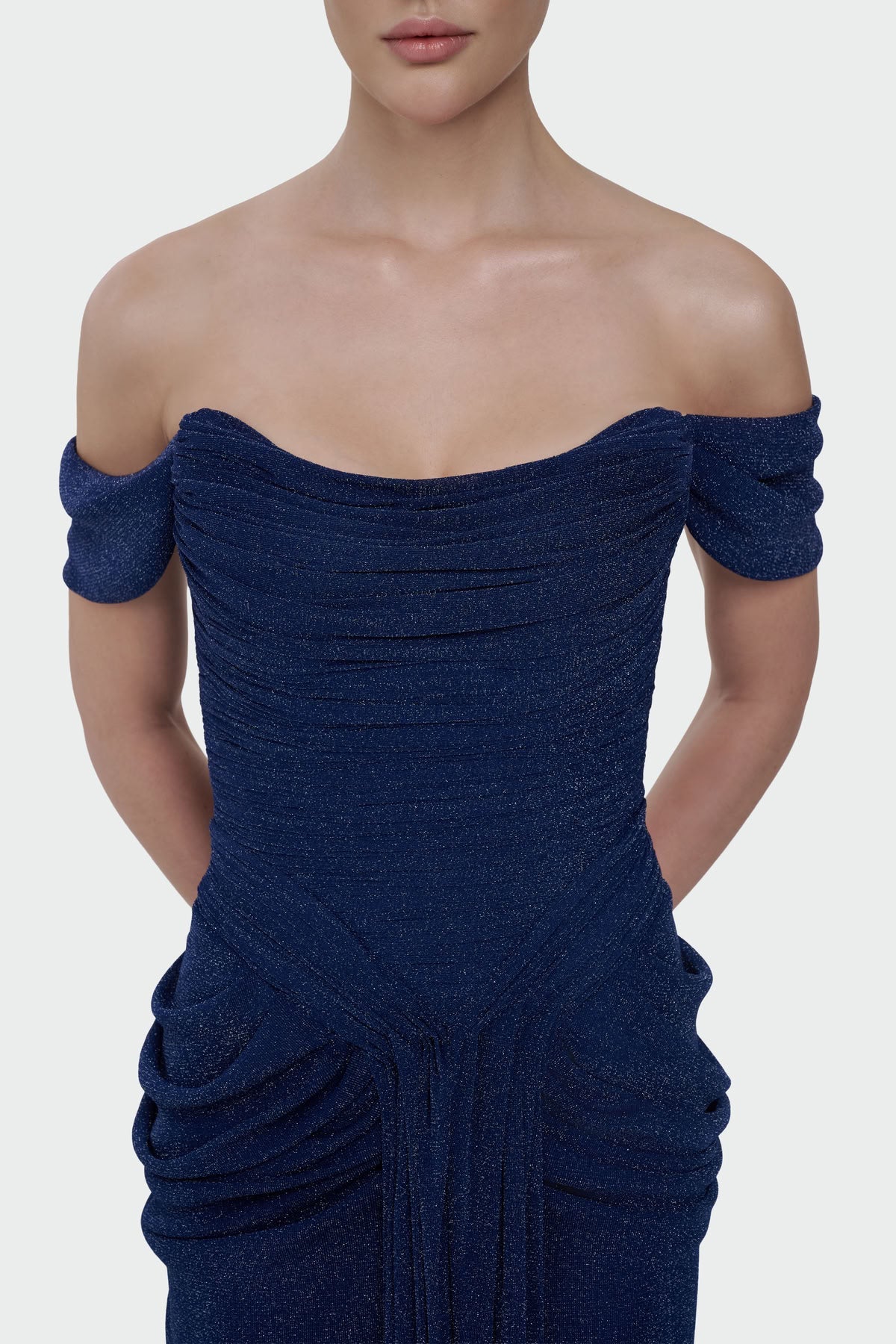 Shimmer Draped Off-Shoulder Evening Dress – 1387