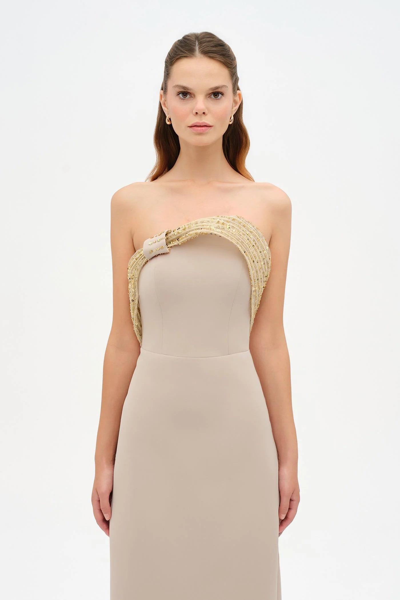 DRAPE DETAYLI STRAPLEZ DETAYLI BALIK ABİYE ELBİSE - 26125C