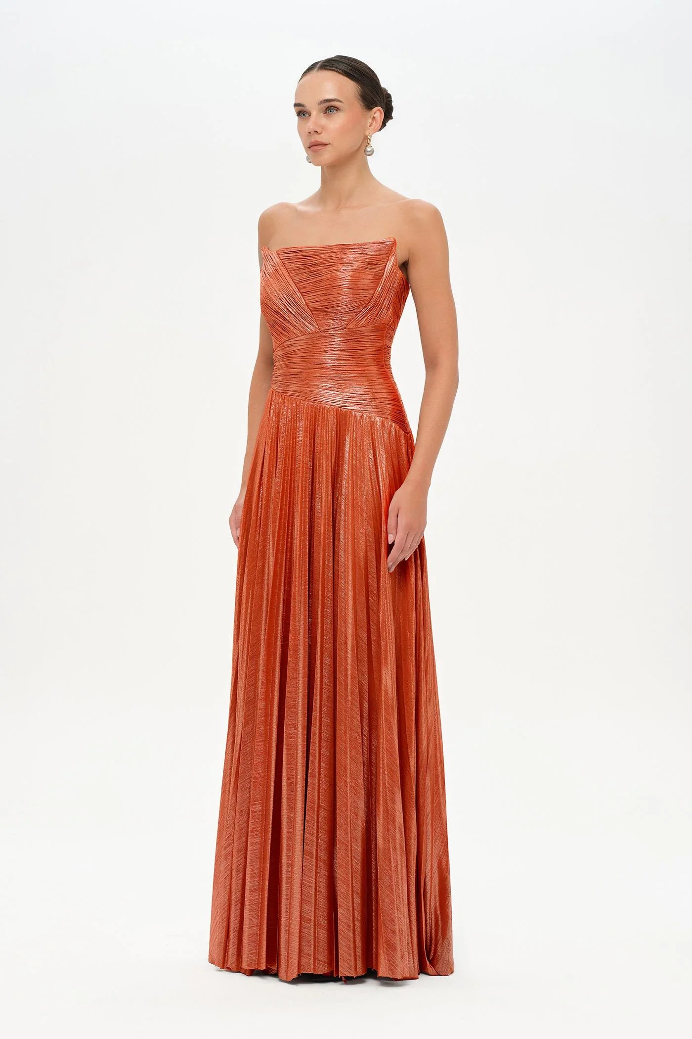 STRAPLEZ DRAPE VE PLİSE DETAYLI ŞIK ABİYE ELBİSE - 26078C