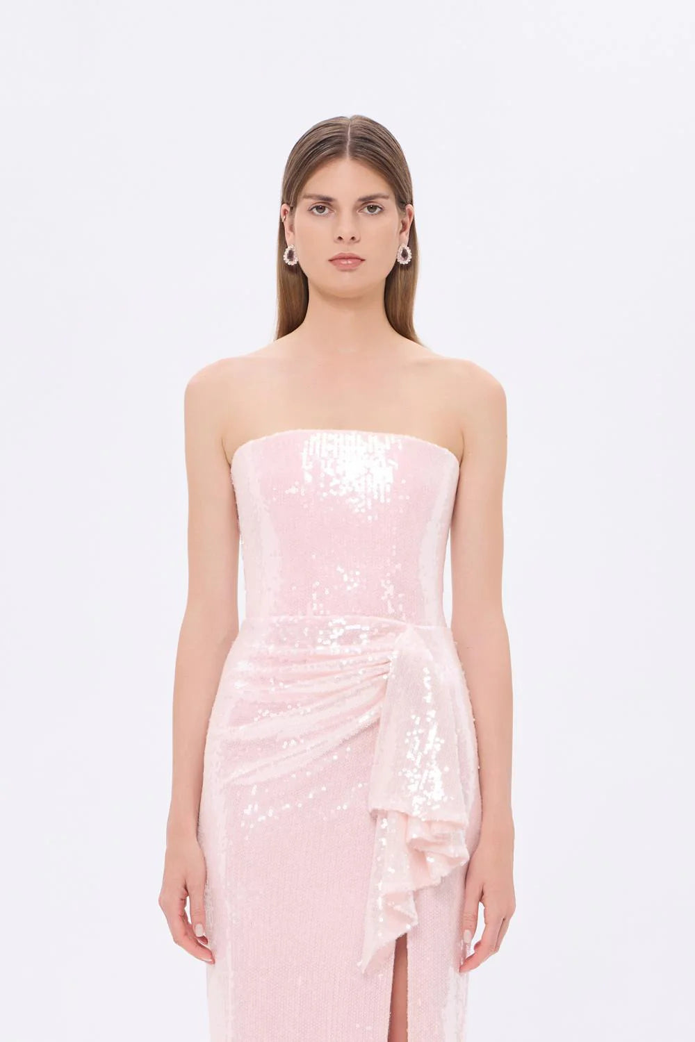 BEL DRAP DETAYLI STRAPLEZ MıDı ABİYE ELBISSE - 9295C