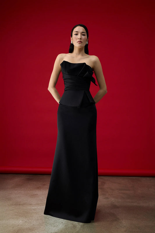 STRAPLEZ DRAPELİ BEL DETAYLI UZUN ABİYE ELBİSE 2251