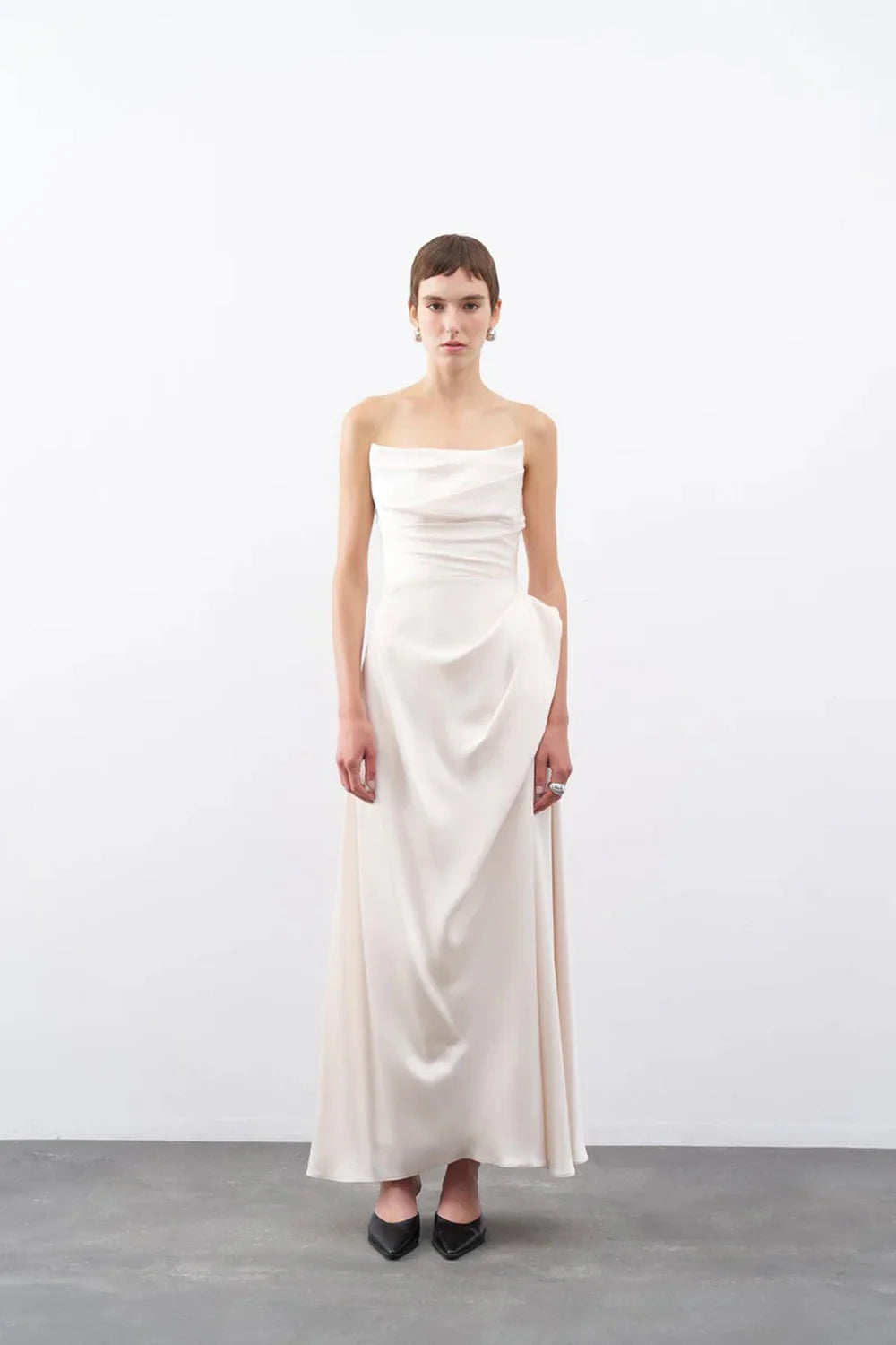 STRAPLEZ DRAPE DETAYLI UZUN ABİYE ELBİSE