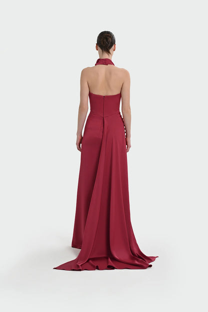 HALTER YAKA DEGAJE DETAYLI ABİYE ELBİSE 1364