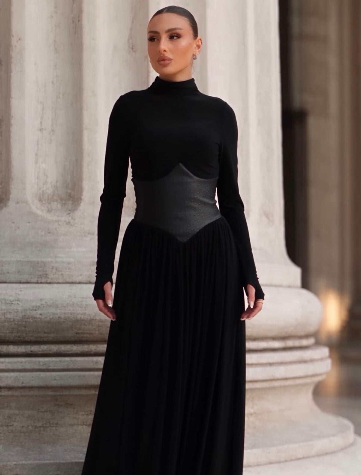 Korse Detaylı Maxi Elbise