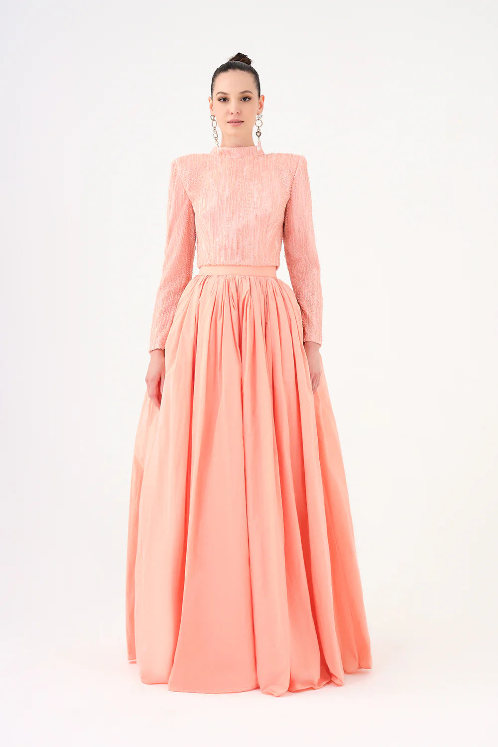 UZUN KOLLU TAŞLI ÇEKET &amp; TAFTA ETEK TAKIM - 9064C