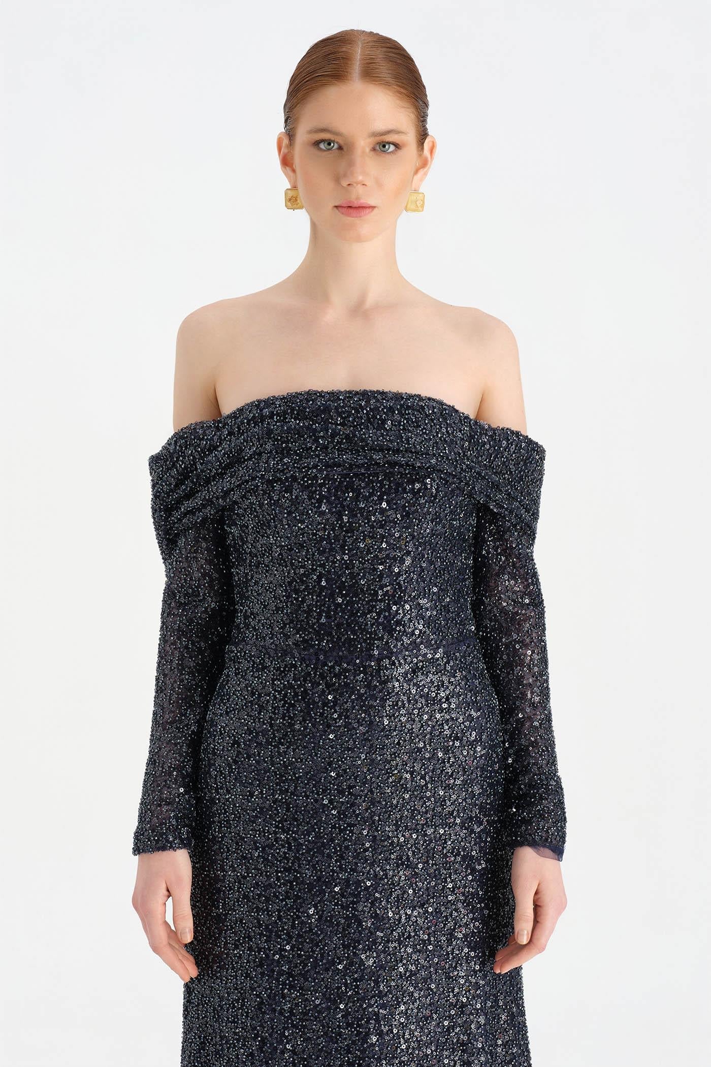 STRAPLEZ TAŞLI ABİYE ELBİSE - 26051C