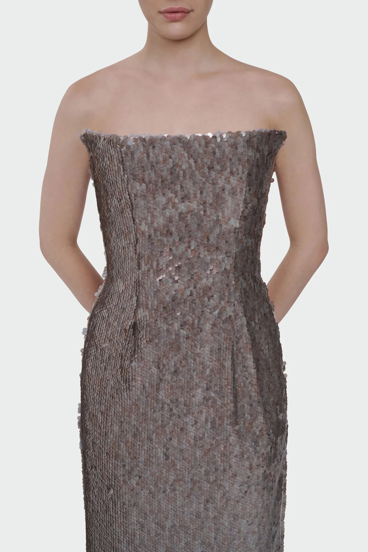PUL PAYETLİ STRAPLEZ ABİYE ELBİSE 1380