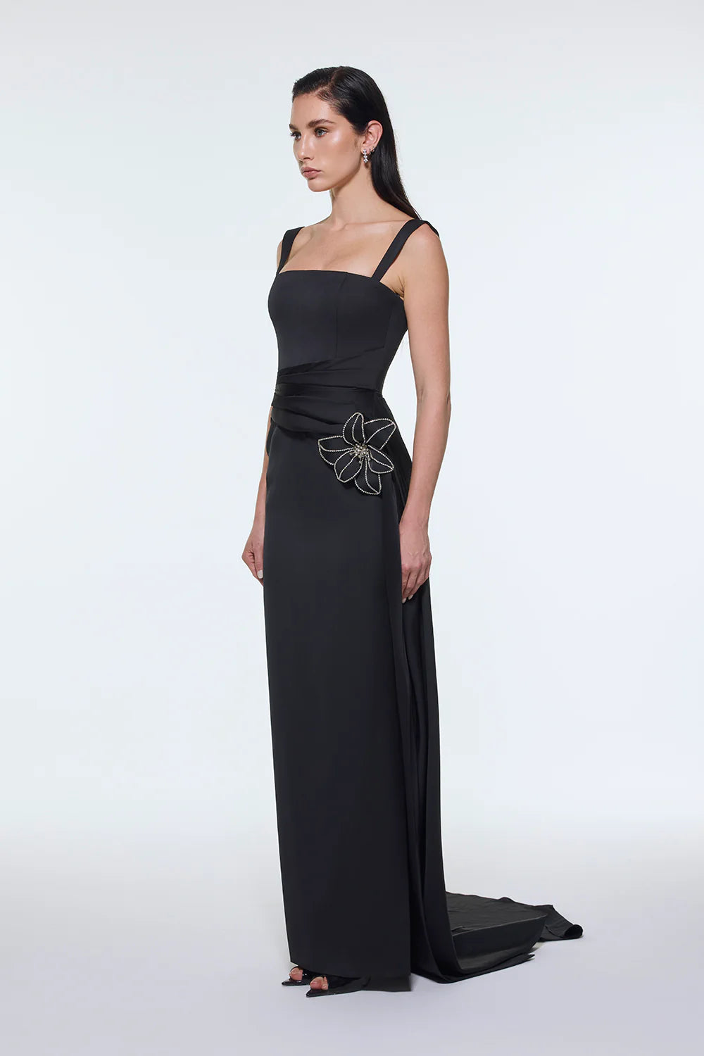 BEL DETAYLI ASKILI SATEN UZUN ABİYE ELBİSE - 9278C