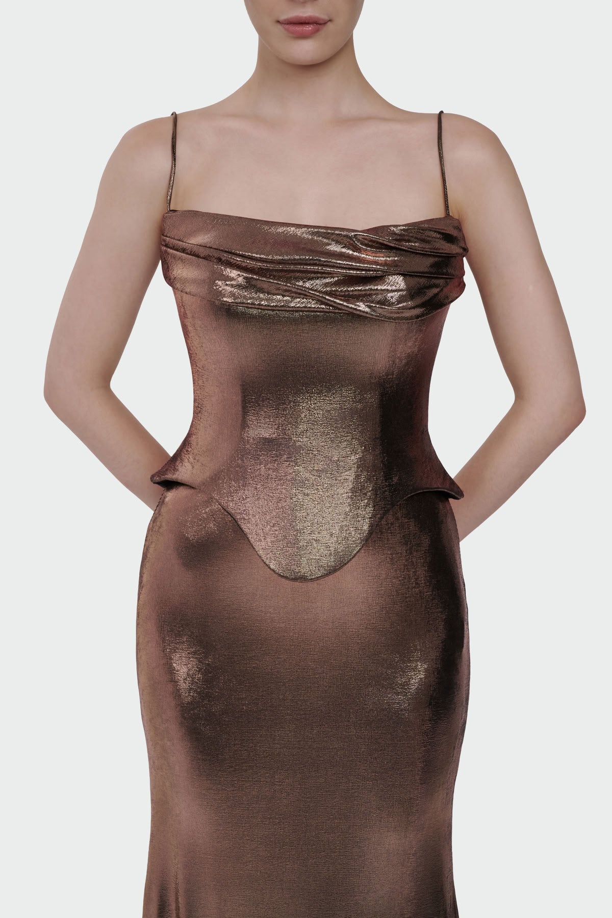 İNCE ASKILI DRAPE DETAYLI ABİYE ELBİSE 1365