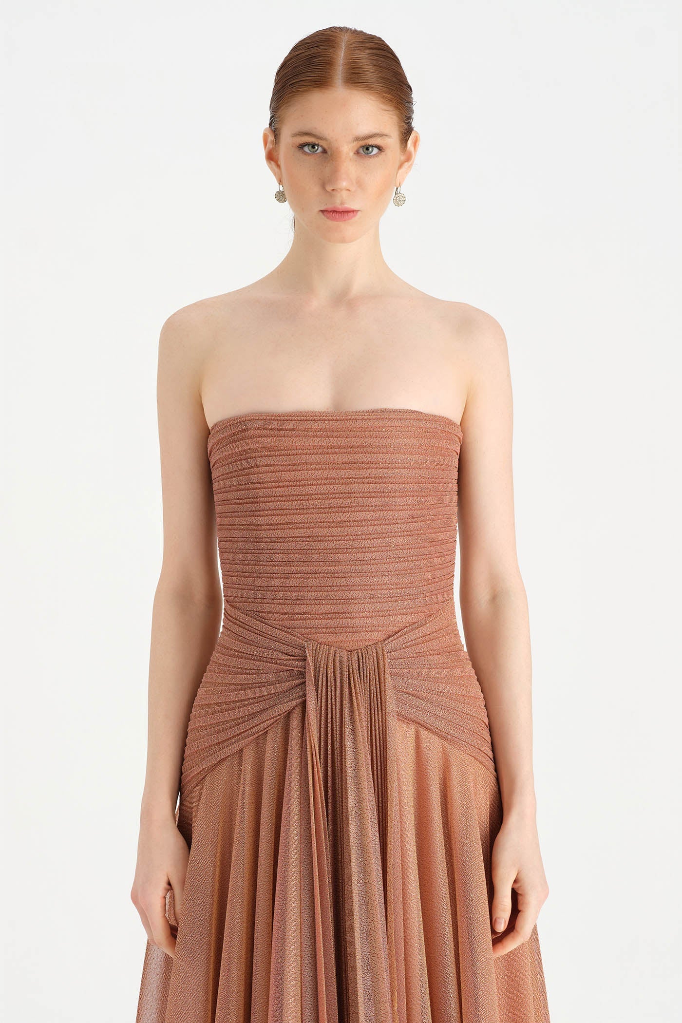 STRAPLEZ YAKA SİMLİ UZUN ABİYE ELBİSE 9167C