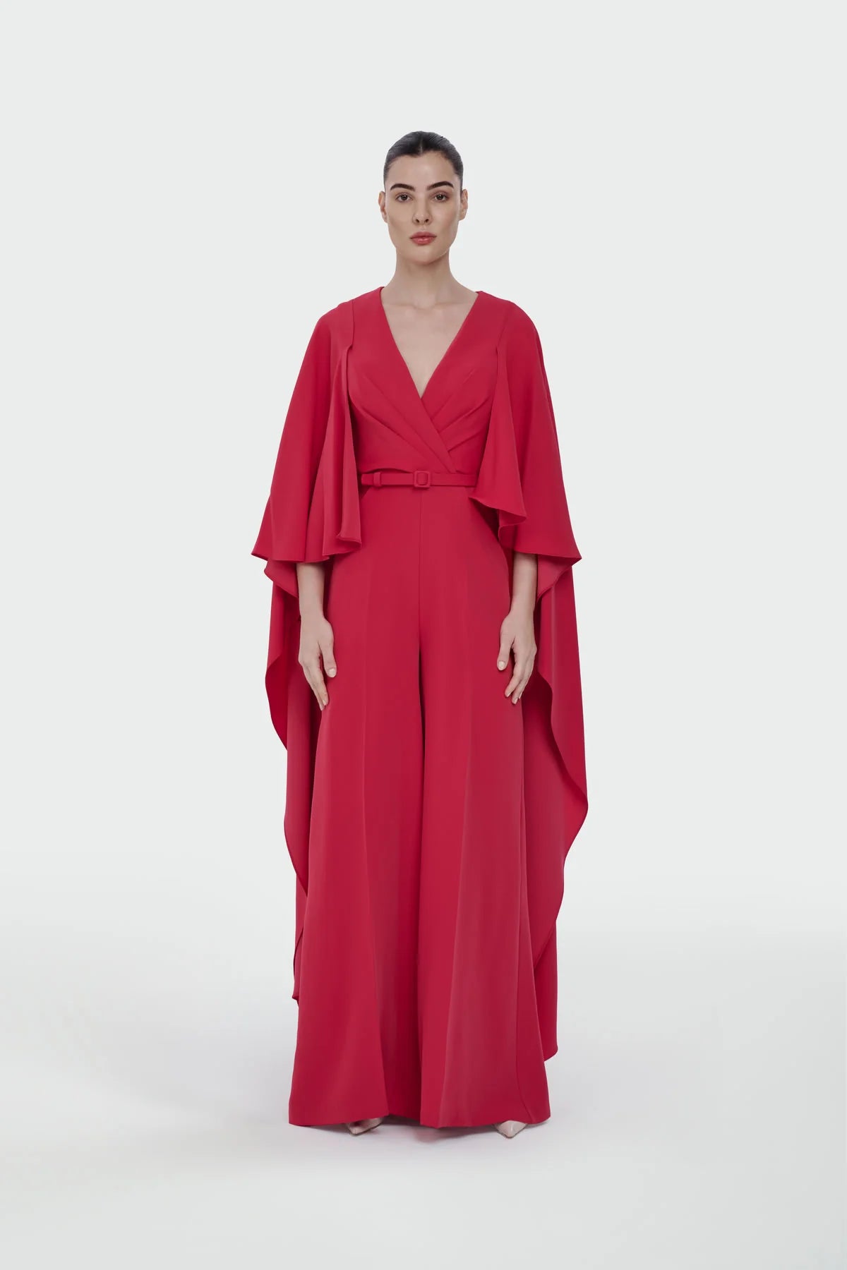 Elegant Ivory Draped Cape Jumpsuit 5301