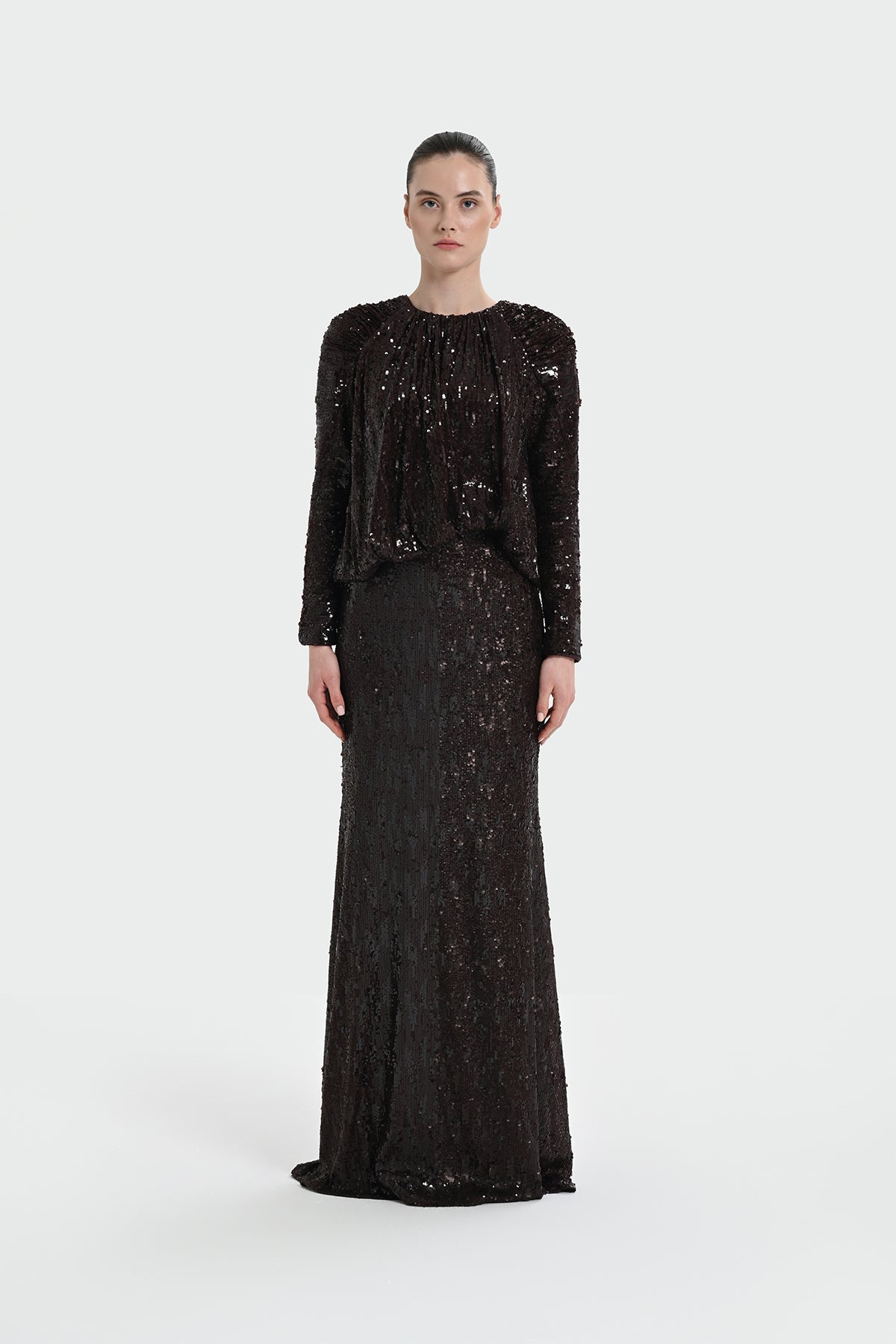 modest sequin dress Aziza Maxi Depending on your height Modest Formal Glittery Abstract Dress