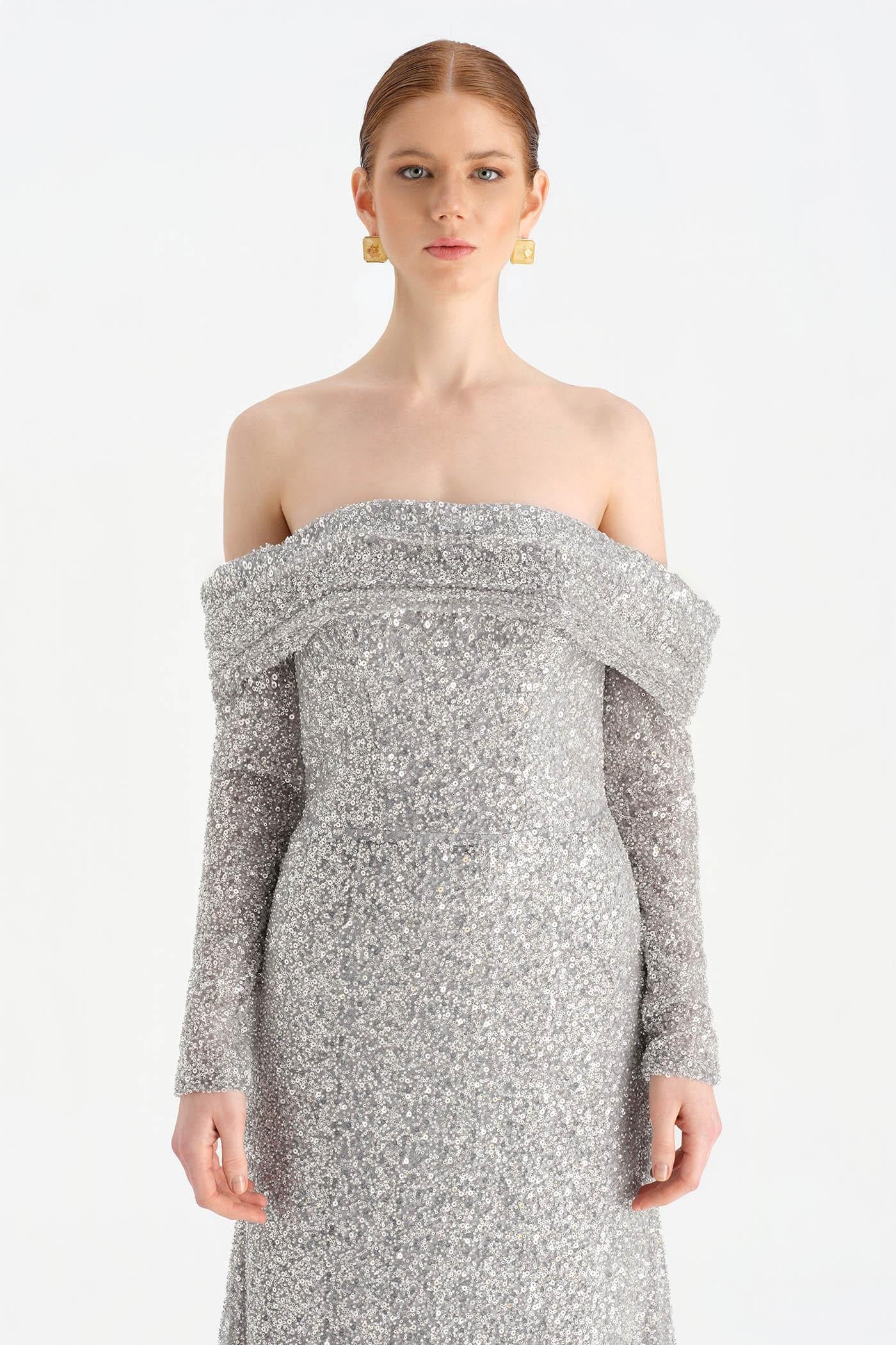 STRAPLEZ TAŞLI ABİYE ELBİSE - 26051C