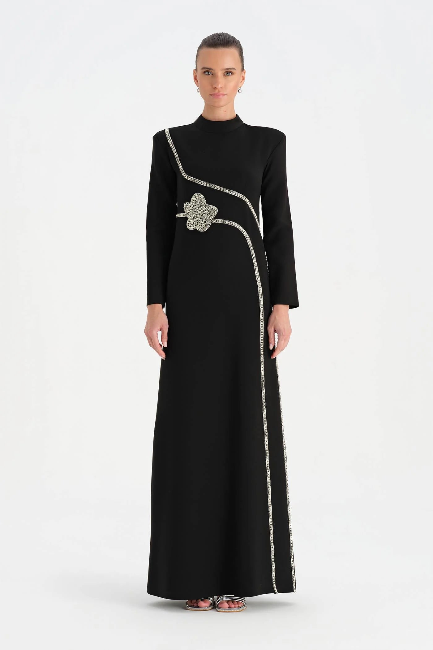 TAŞ İŞLEMELİ TESETTÜR ABİYE ELBİSE - 26186C