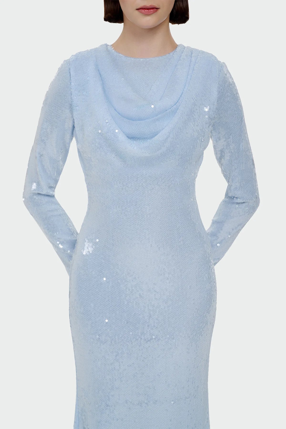 DRAPE DETAYLI PUL PAYETLİ ABİYE  ELBİSE 9116