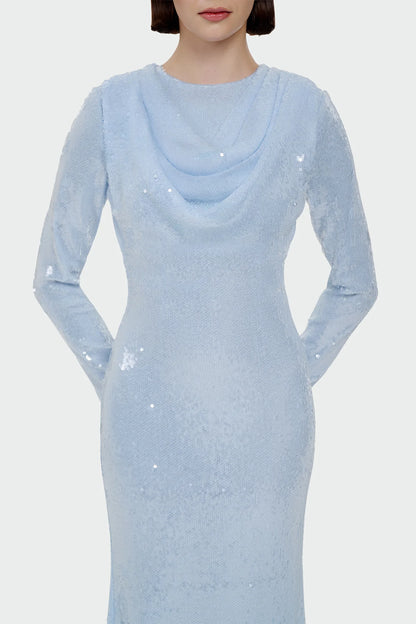 DRAPE DETAYLI PUL PAYETLİ ABİYE  ELBİSE 9116