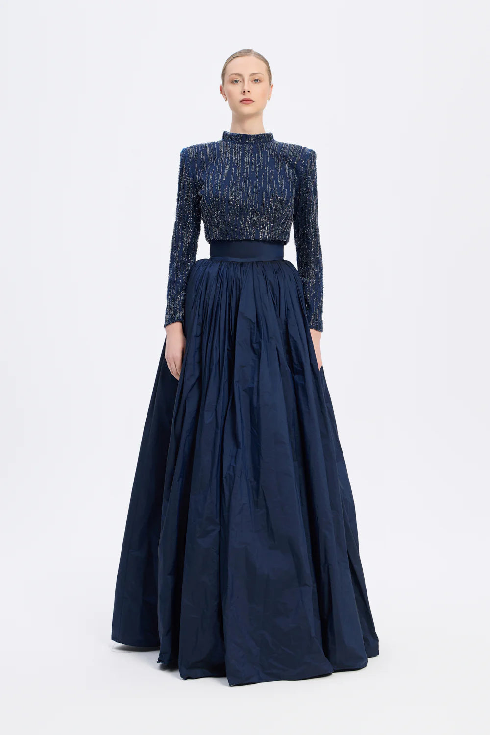 UZUN KOLLU TAŞLI ÇEKET &amp; TAFTA ETEK TAKIM - 9064C