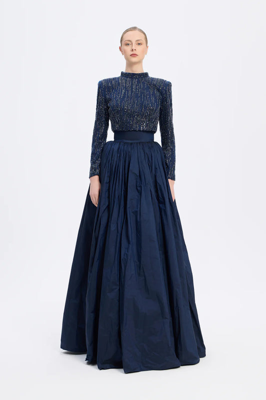 UZUN KOLLU TAŞLI ÇEKET &amp; TAFTA ETEK TAKIM - 9064C