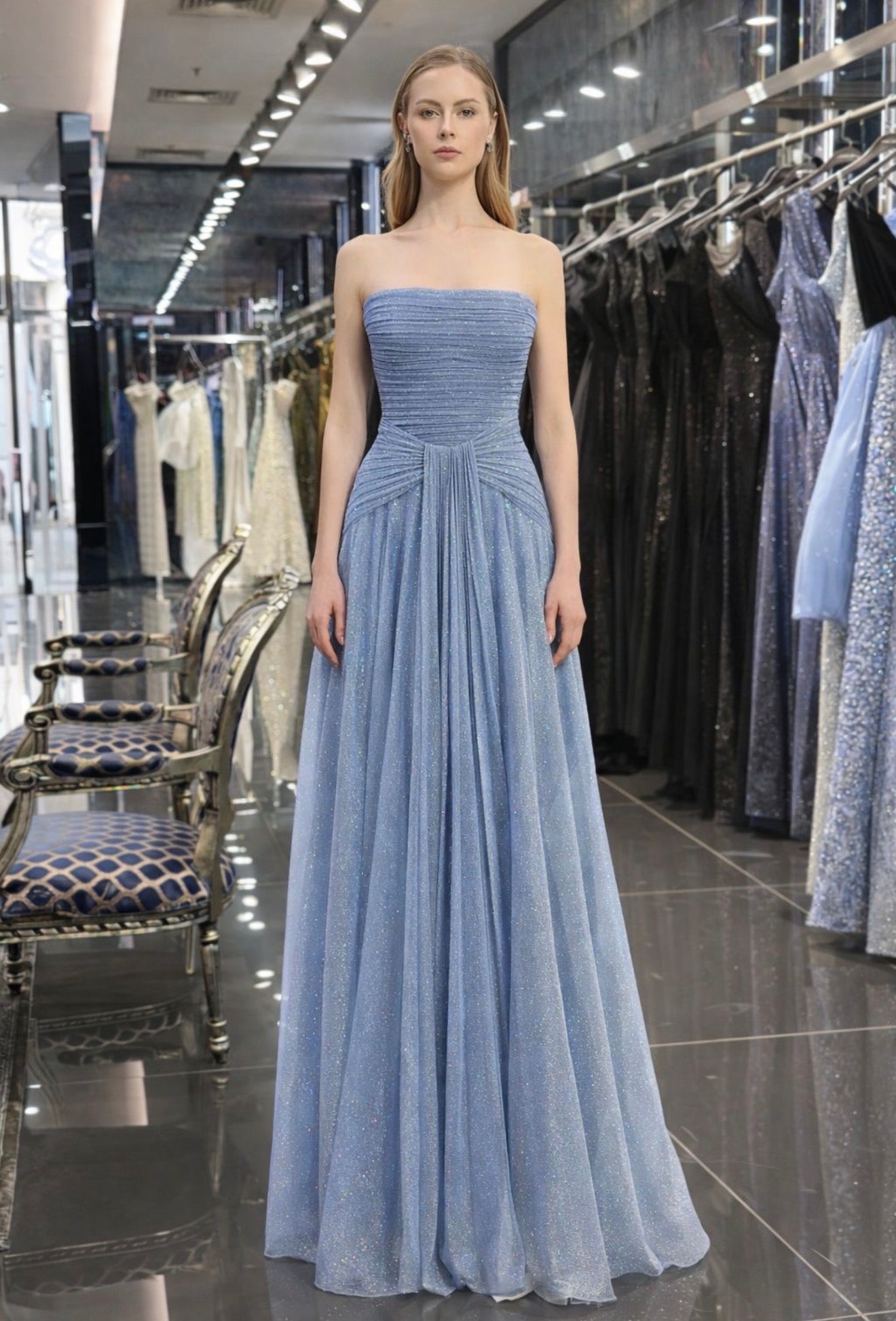 فستان ازرق سايز 36-38-42