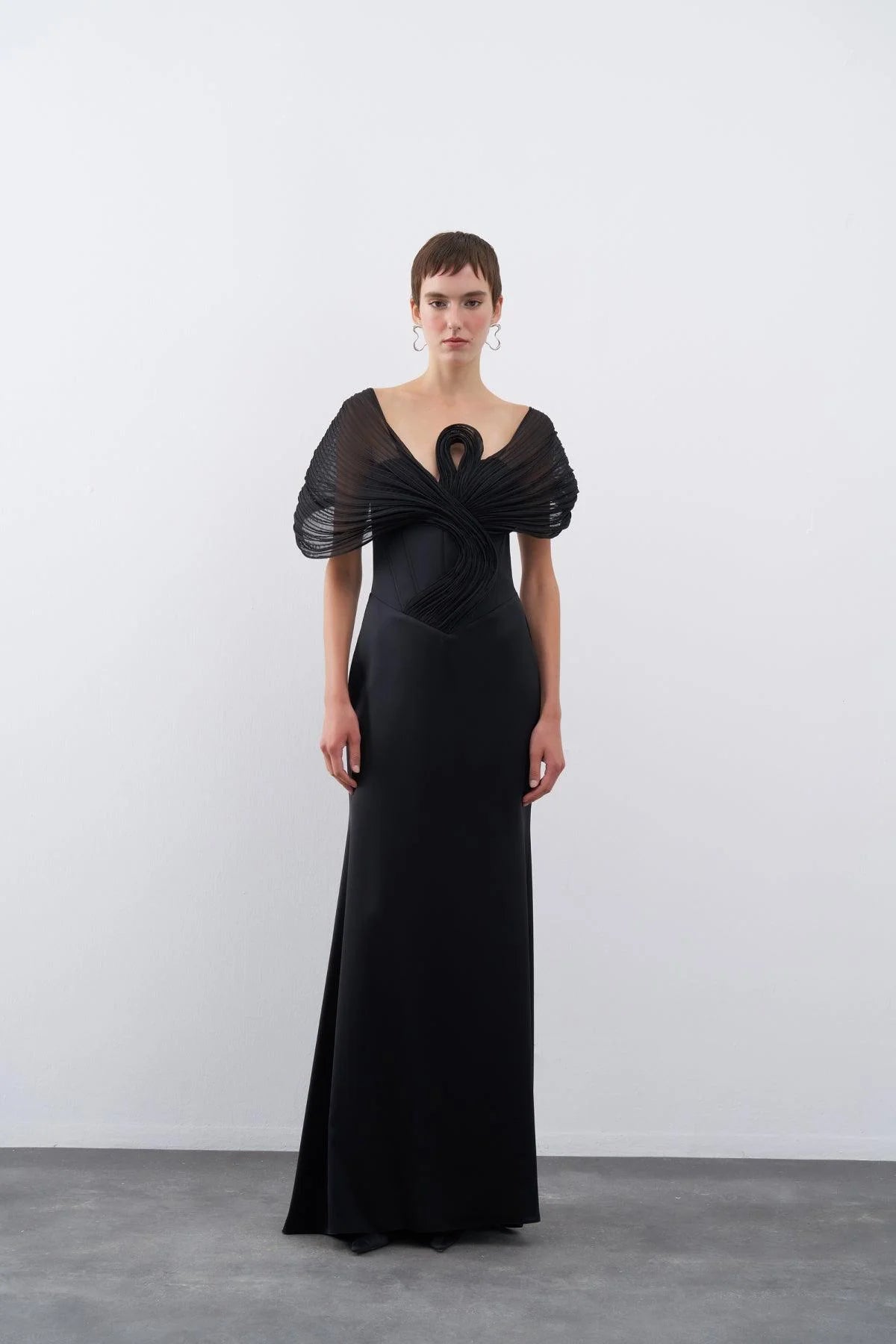 STRAPLEZ DÜŞÜK OMUZLU ORGANZE DETAYLI UZUN ABİYE ELBİSE 2246