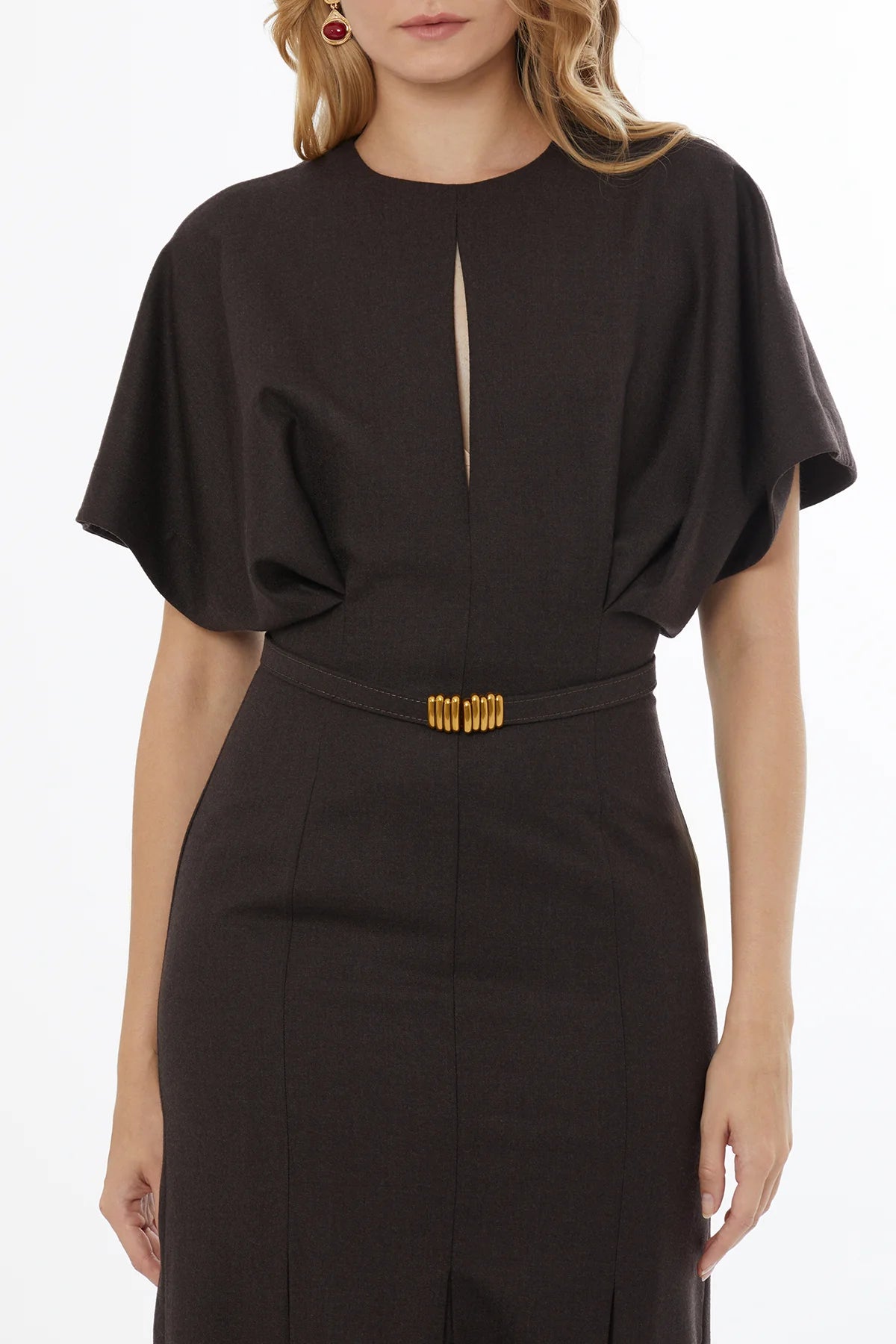 Bisiklet Yakalı Yarasa Kollu Gizli Fermuarlı Maxi Elbise