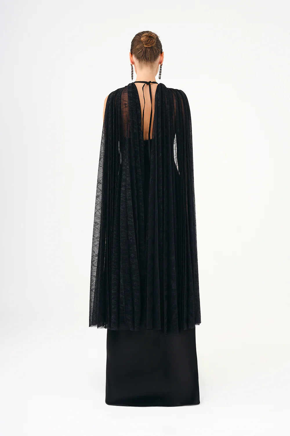 ŞALLI TAŞ İŞLEMELİ SATEN UZUN ABİYE ELBİSE - 9052C