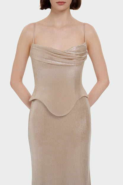 İNCE ASKILI DRAPE DETAYLI ABİYE ELBİSE 1365