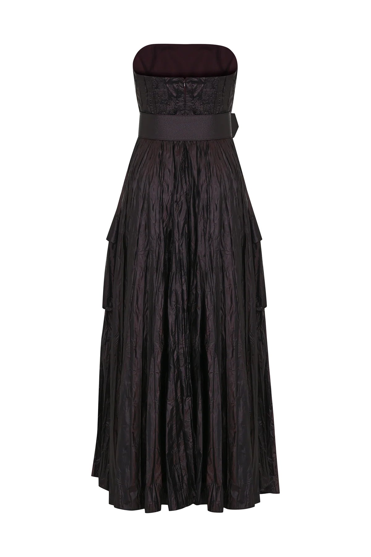 KEMER DETAYLI CEPLİ STRAPLEZ PARLAK UZUN ABİYE ELBİSE 1173